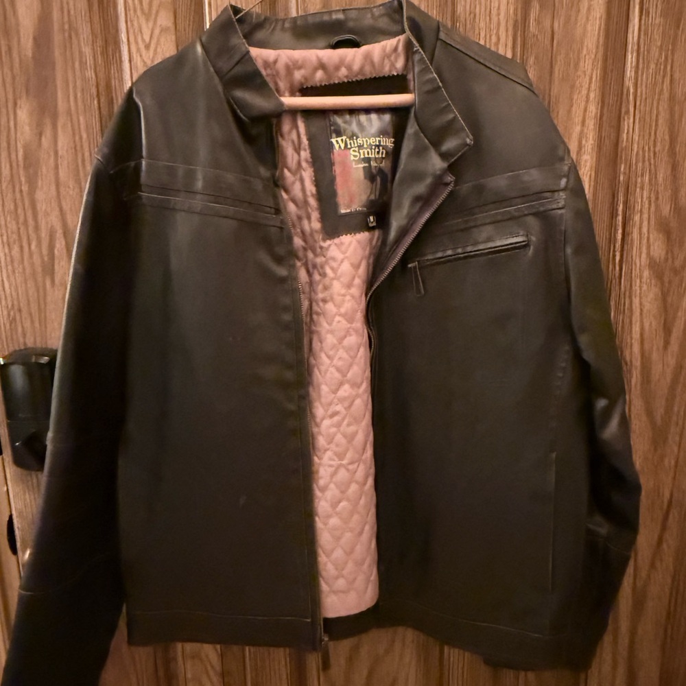 Whispering Smith Genuine Leather Jacket Black Minimalist Zip Coat